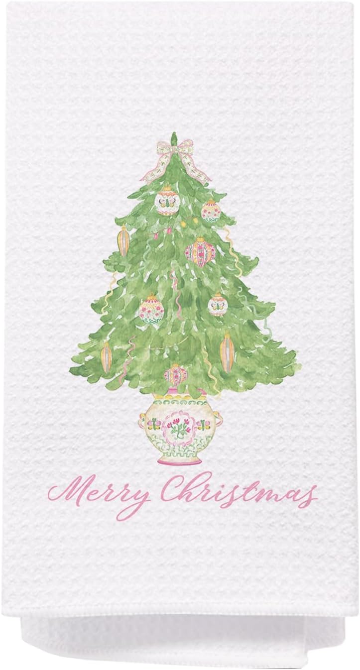 SPBL&L Chinoiserie Christmas Kitchen & Bath Towels, Light Green Tree Dish Towels, Grandmillennial Decor, 16x24 Inches - Image 1